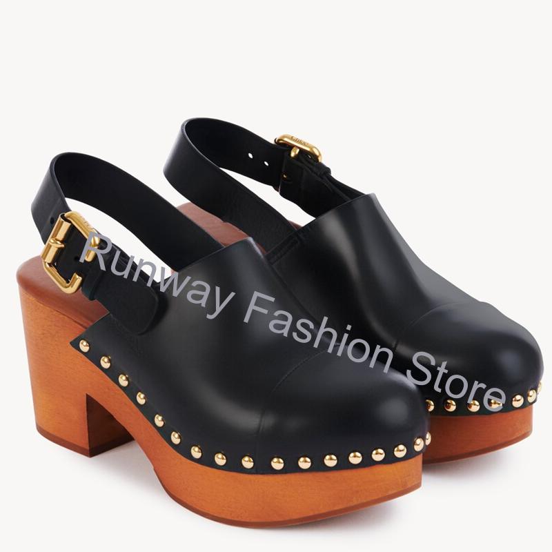 Geta Wooden Sandal - Mules de cuña de madera gruesa,